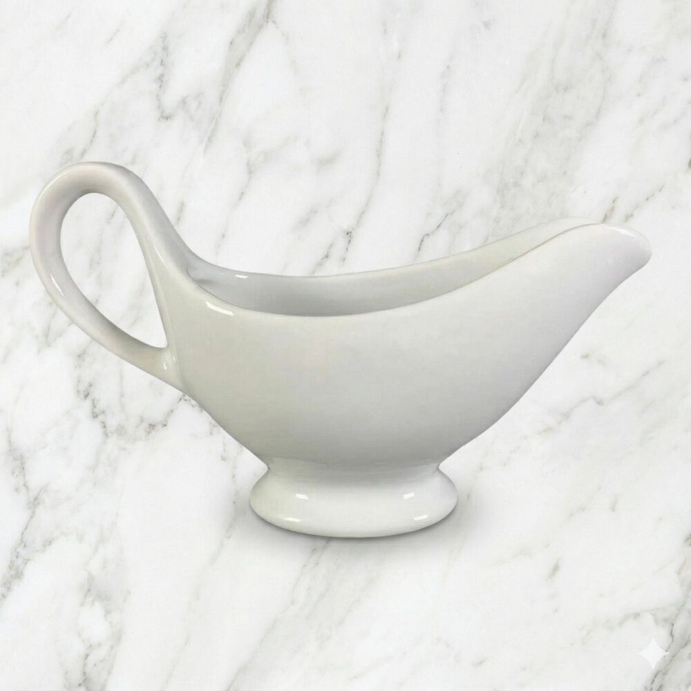 Vintage BIA Cordon Bleu White Porcelain Gravy Boat Sauce Pitcher Pedestal Base